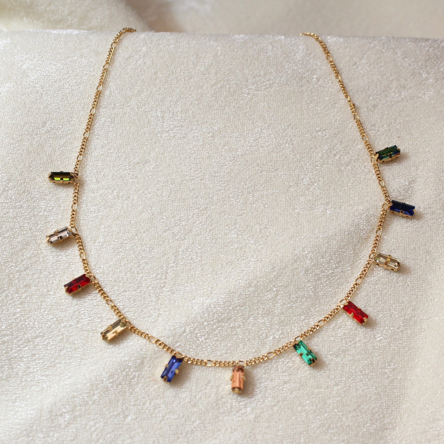 TFC 24K Multi-Color Slim Brick Gold Plated Dainty Necklace