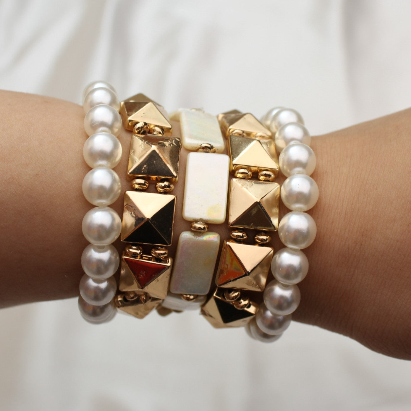 TFC Squared Pearls Gold Plated Bracelet Stack (Set of 5)