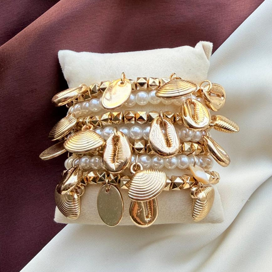 TFC Ocean Pearl Gold Plated Bracelet (set of 7)