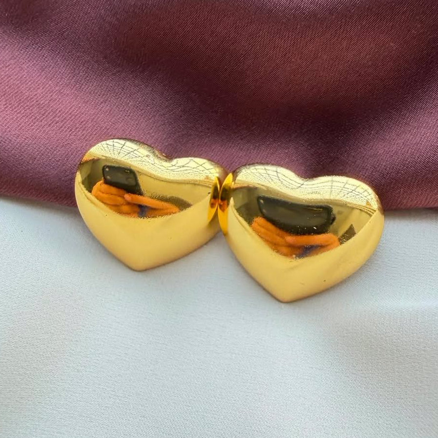 TFC Fluffy Heart Gold Plated Stud Earrings