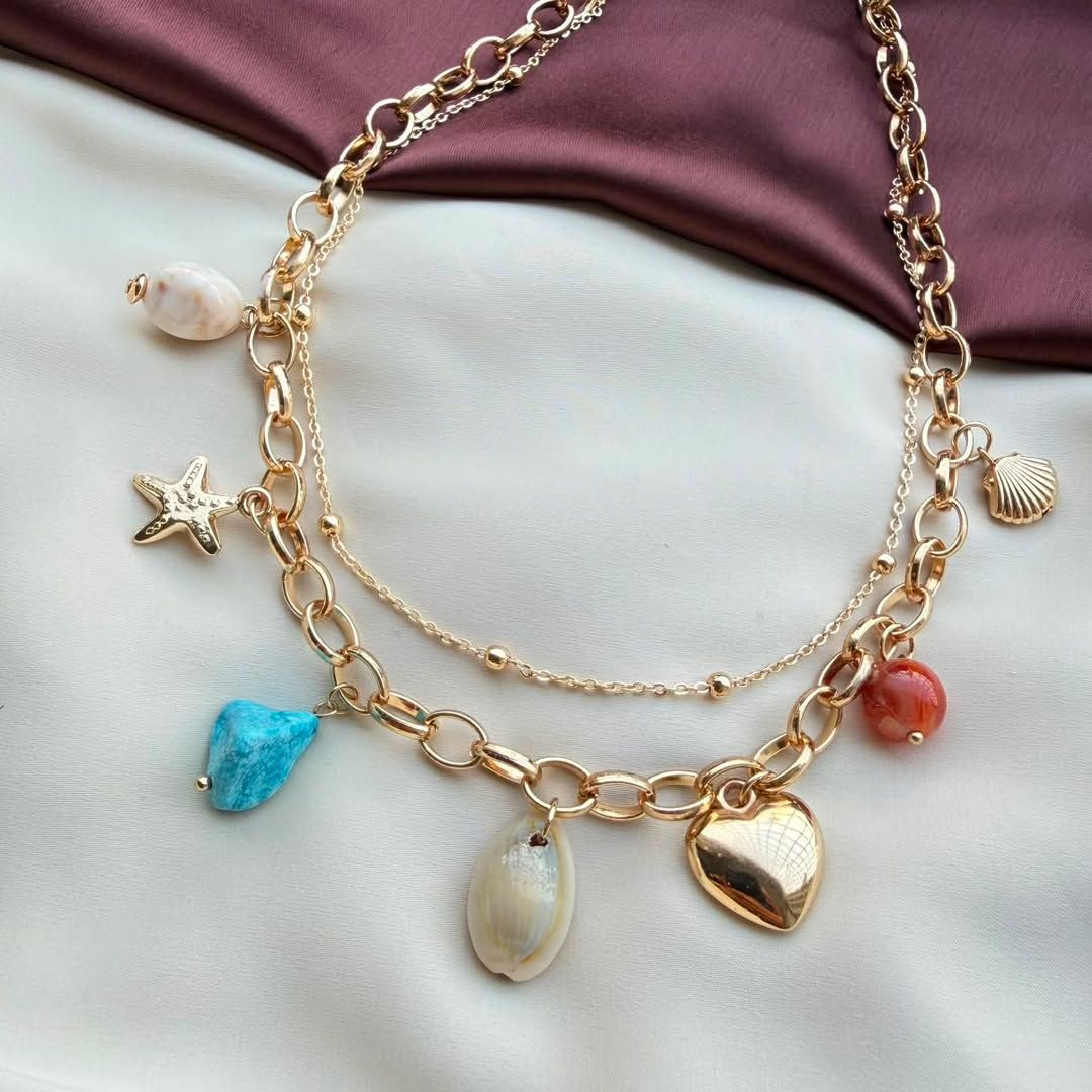 TFC Heart Stone Gold Plated Layered Necklace