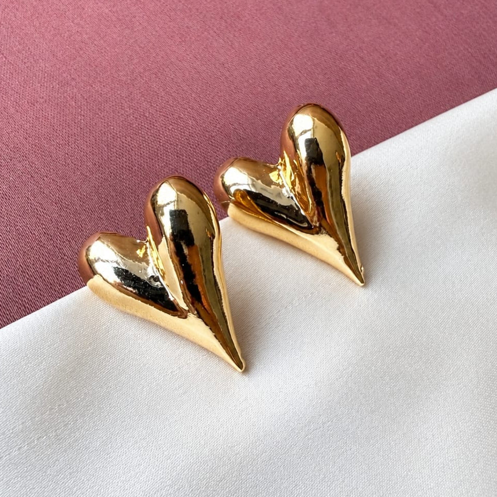 TFC Heart Shape Gold Plated Stud Earrings