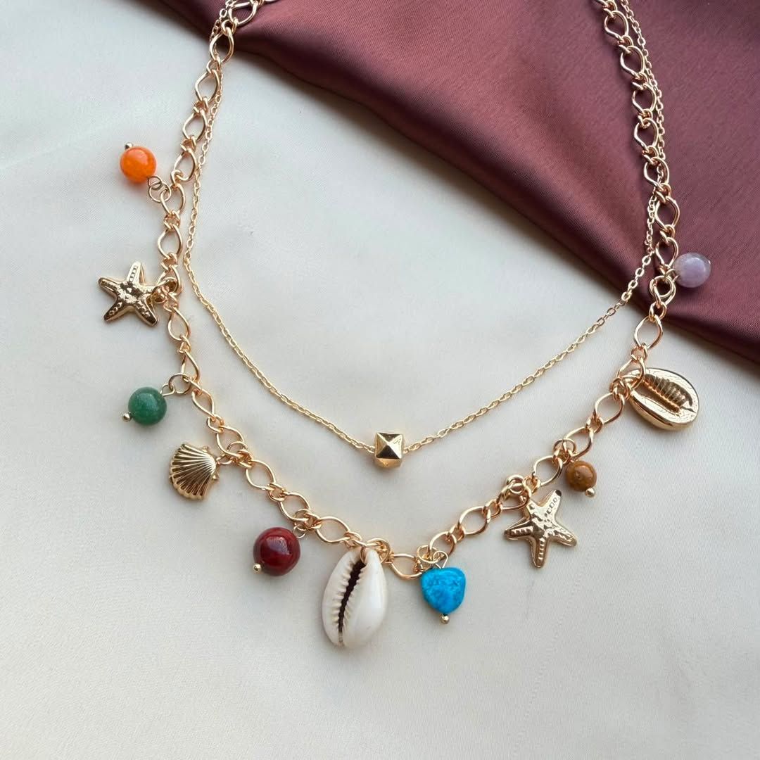 TFC Cube Star Gold Plated Layered Necklace
