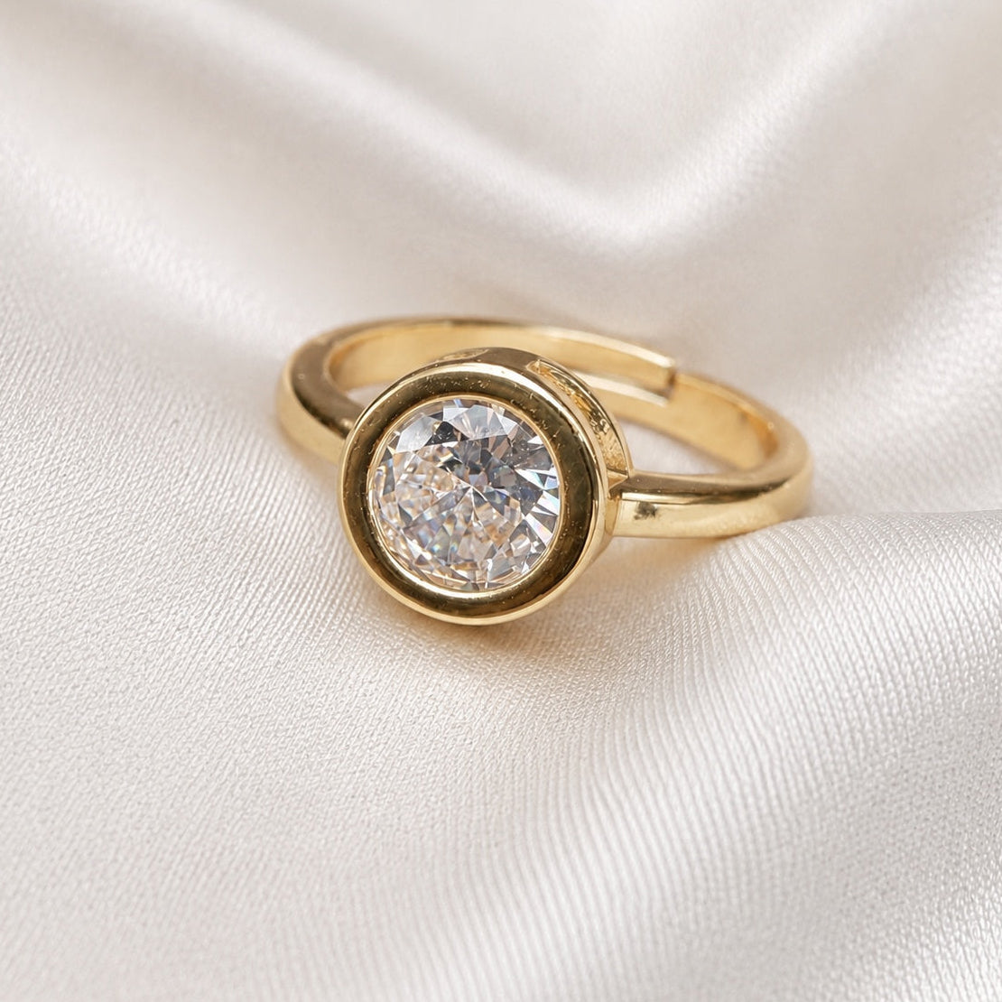 TFC Round Stone Gold Plated Adjustable Ring