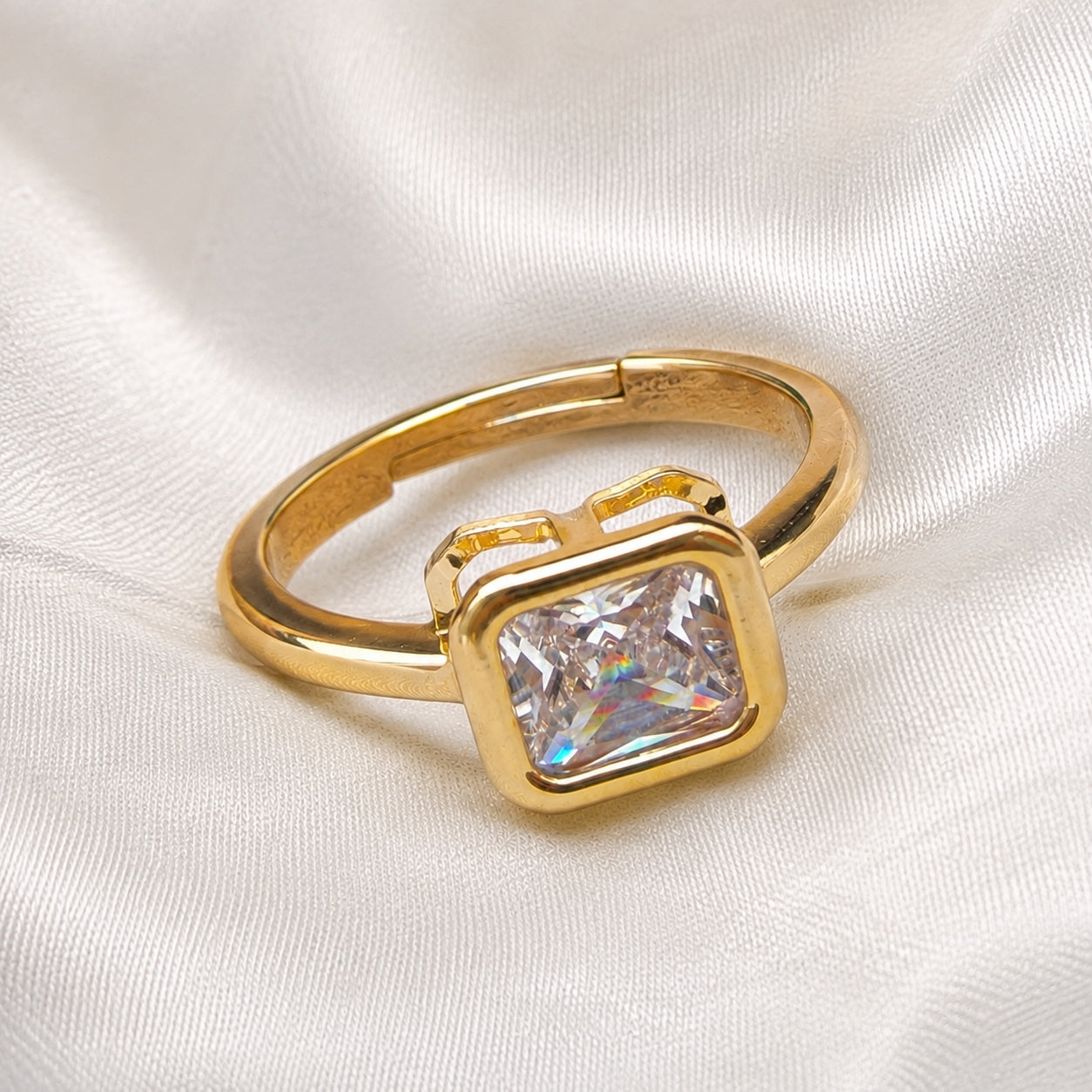 TFC Square Stone Gold Plated Adjustable Ring