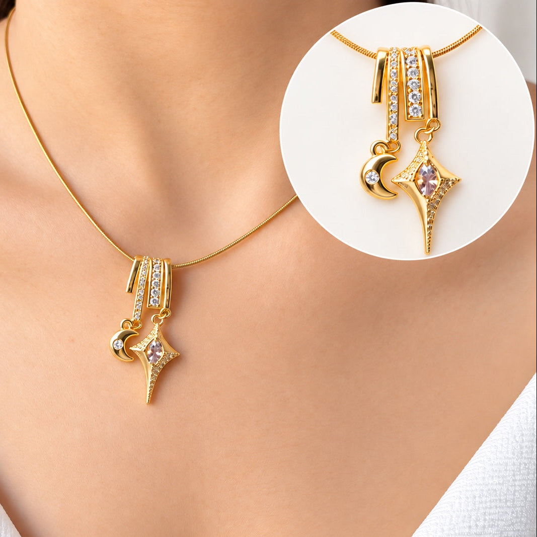 TFC Moon & Star Gold Plated Pendant Necklace