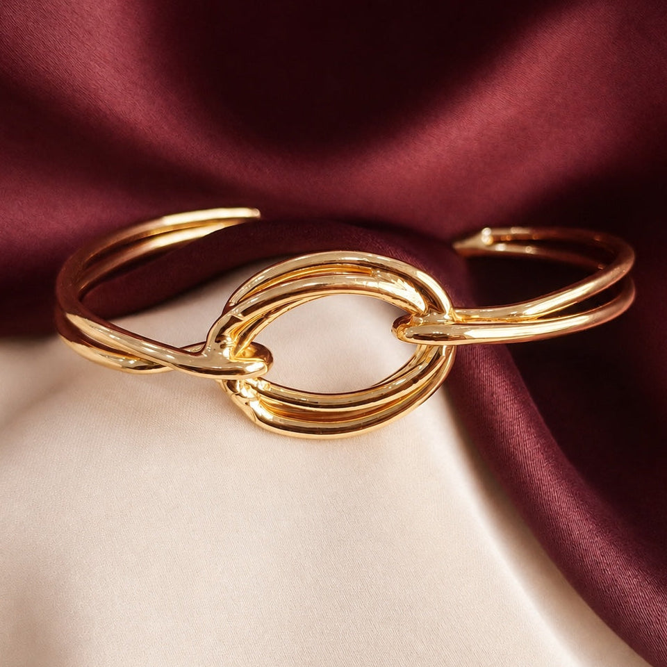 TFC Adjustable Oval Link Gold Plated Bracelet Cuff