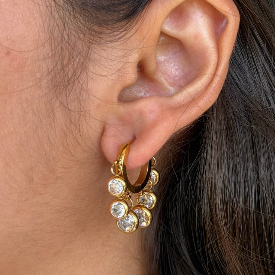 TFC Round Diamond Gold Plated Dangler Earrings