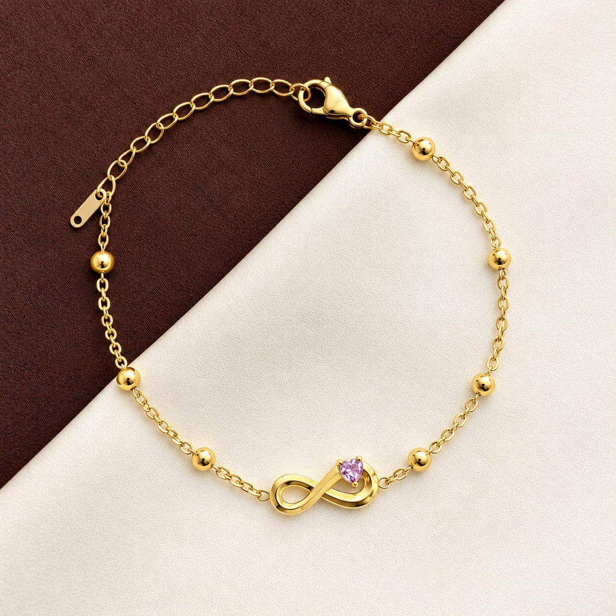 TFC Size 2.6 Pink Heart Infinity Gold Plated Chain Bracelet