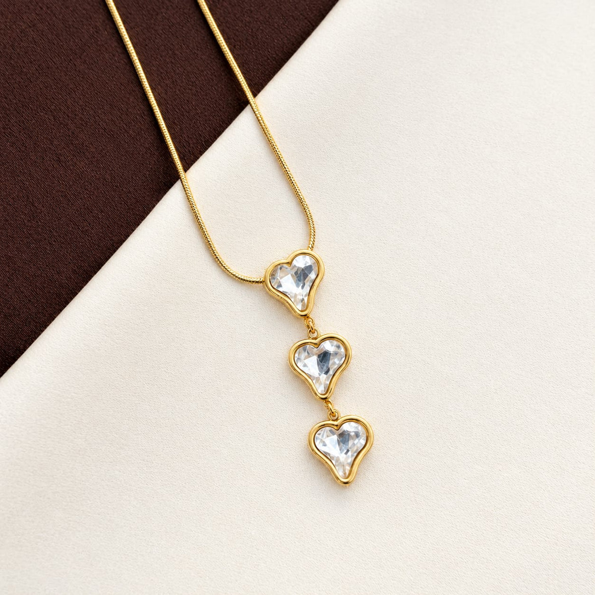 TFC White Heart Trio Gold Plated Pendant Necklace