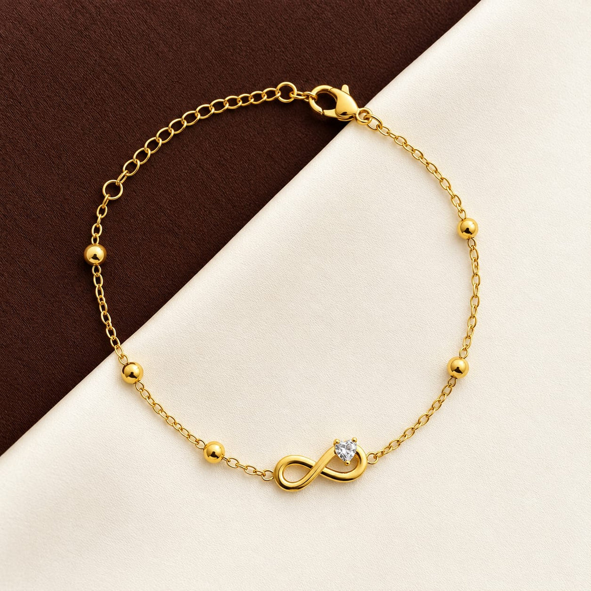 TFC Size 2.6  White Heart Infinity Gold Plated Chain Bracelet