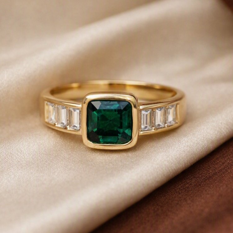 TFC Emerald Stone Gold Plated Adjustable Ring