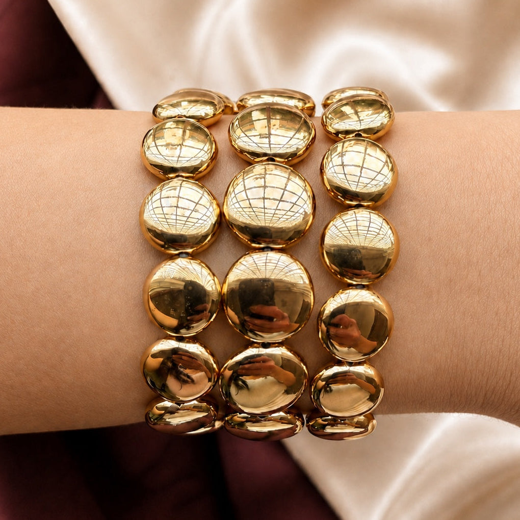 TFC Big Flat Coin Gold Plated Bracelet (set of 3)
